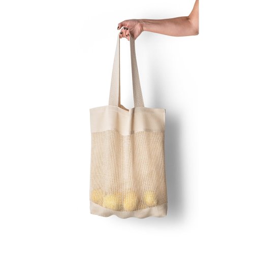 MUMBAI. Síťovaná taška ze 100% bavlny (180 g/m²) - Typ potisku a počet barev: bez potisku, Umístění a max. velikost potisku: bez potisku, Počet kusů: 200