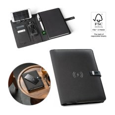 EMERGE A5 FOLDER. Složka A5 z materiálu 300D recyklovaného polyesteru (100% rPET) s bezdrátovou nabíječkou