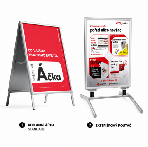 Reklamné ačko, vonkajšie pútače - Typ stojana: Reklamné áčko hliníkové, Formát: A1 (594 x 841 mm), Variant stojana (vyberte): Kompletné: konštrukcia + plagát 2x
