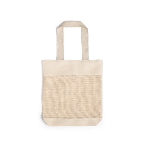 MUMBAI. Síťovaná taška ze 100% bavlny (180 g/m²) - Typ potisku a počet barev: Transfer, 3 barvy, Umístění a max. velikost potisku: Zadní část, 200 x 280, Počet kusů: 25