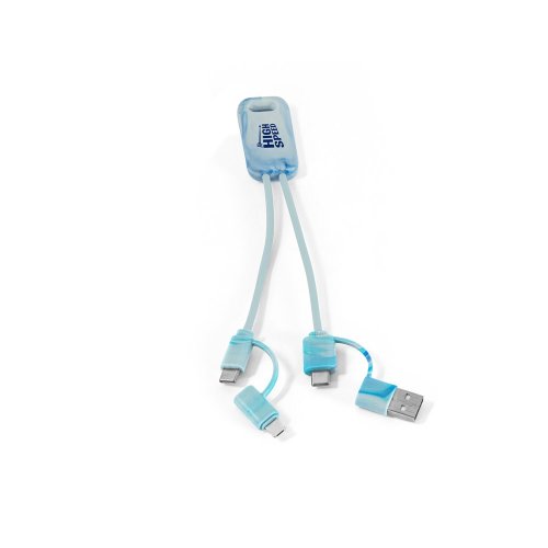 BERNERS. Superrychlý USB kabel 6v1 ve recyklovaného PET (100% rPET) - Umístění potisku: Horní část zadní strany, Typ potisku: Tampontisk (max. 4 barvy, 30 x 12mm), Počet barev potisku: 1 barva, Počet kusů: 25
