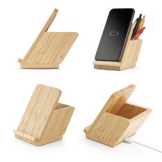 LEAVITT. Držák na smartphone a propiska s 10W rychlou bezdrátovou nabíječkou z bambusu