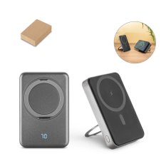 WARSHEL 10. Magnetická powerbanka 10 000 mAh s 15W superrychlou bezdrátovou nabíječkou z recyklovaného ABS (100% rABS) se stojánkem