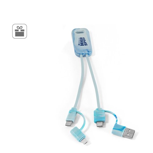 BERNERS. Superrychlý USB kabel 6v1 ve recyklovaného PET (100% rPET) - Umístění potisku: Horní část zadní strany, Typ potisku: Tampontisk (max. 4 barvy, 30 x 12mm), Počet barev potisku: 1 barva, Počet kusů: 25