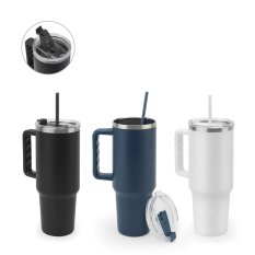 JOYNER XL. Veľký nerezový cestovný pohár (91% recyklovaný) s vákuovo izolovanou dvojitou stenou a matným povrchom 1300 mL