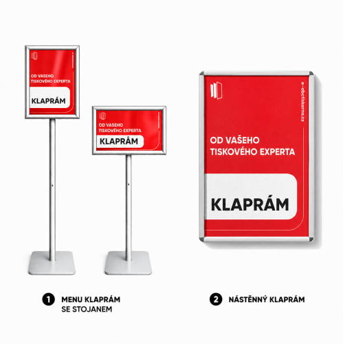 Klaprámy & menu klaprámy - Velikost: A2, profil 25 mm, Varianta klaprámu (vyberte): Kompletní klaprám + tisk plakátu