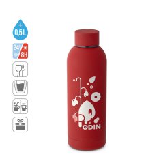 ODIN. Dvojstenná vákuová fľaša z nehrdzavejúcej ocele (36% recyklovanej) s pogumovaním 550 mL