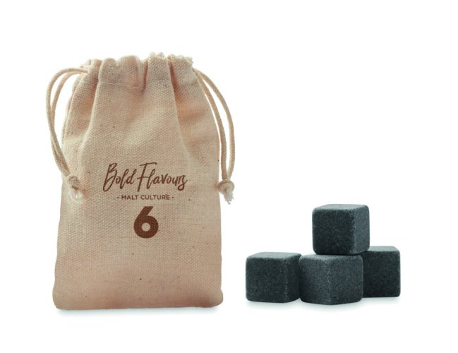 4 kostky z kamene v sáčku - Umístění potisku: POUCH BACK, Typ potisku: Sítotisk (max. 4 barvy, 60x40mm), Počet barev potisku: 3 barvy, Počet kusů: 350