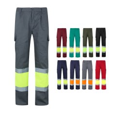 VL ATHENA. Dvoubarevné keprové kalhoty (210 g/m²), podšité, s mnoha kapsami, z bavlny (20 %) a polyesteru (80 %)