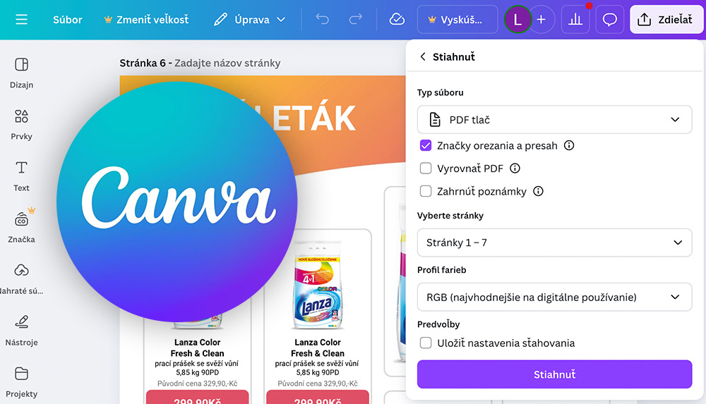 Export do PDF v Canve
